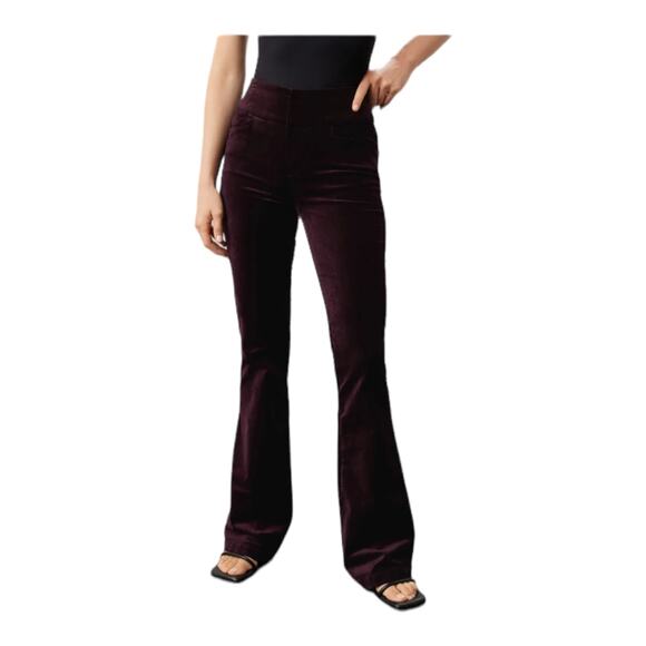 Paige Pants Lou Lou Velvet high rise flare dark red size 31 - Picture 1 of 7